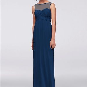 David’s Bridal Long Mesh Dress, Illusion Neckline